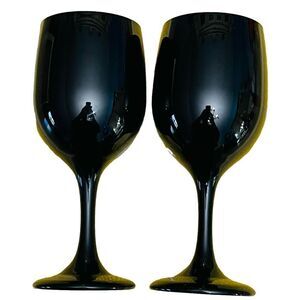 Vintage Unique Glossy Black Crystal Wine Glasses Set Of 2